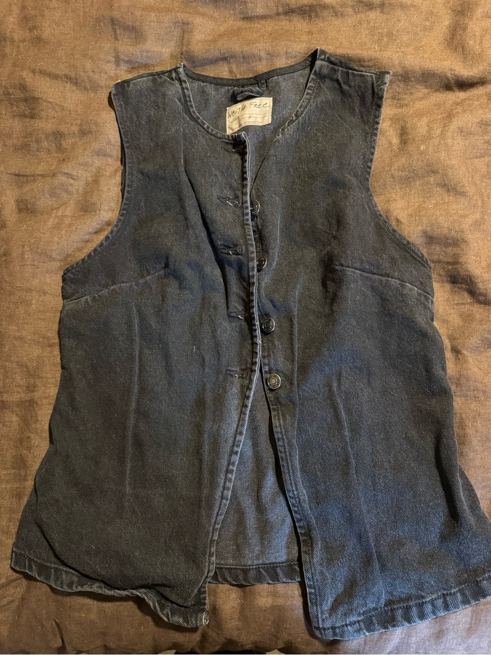 We The Free Black Sleeveless Button-Front Vest